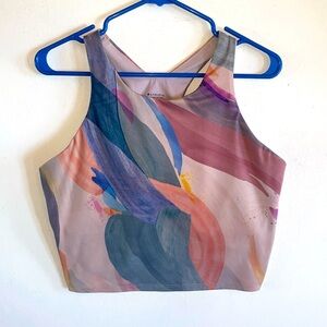 Athleta Conscious Crop Shelf Bra Tank 1X D-DD+ Printed Pastel Watercolor